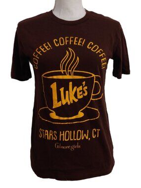 Gilmore Girls Luke's Diner Coffee Stars Hollow CT 100% Cotton Brown T-Shirt